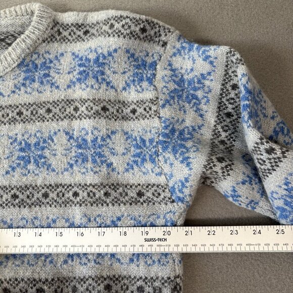 Handmade Knit VTG Fair Isle Wool Blend Nordic Ski Sweater Grey Blue S/M Outdoors - Picture 4 of 12